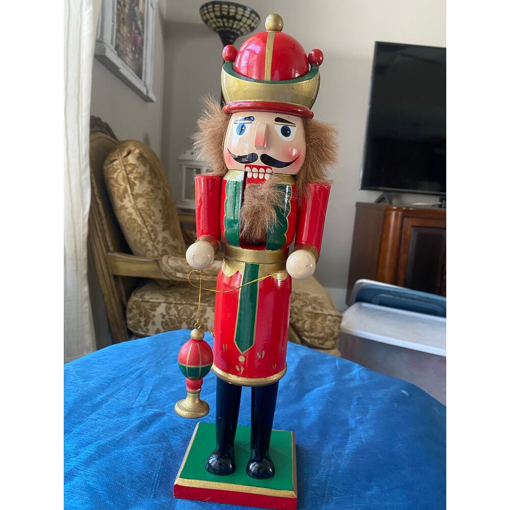 Large Wooden Nutcracker Soldier Christmas Figure Red Green Holiday Decor